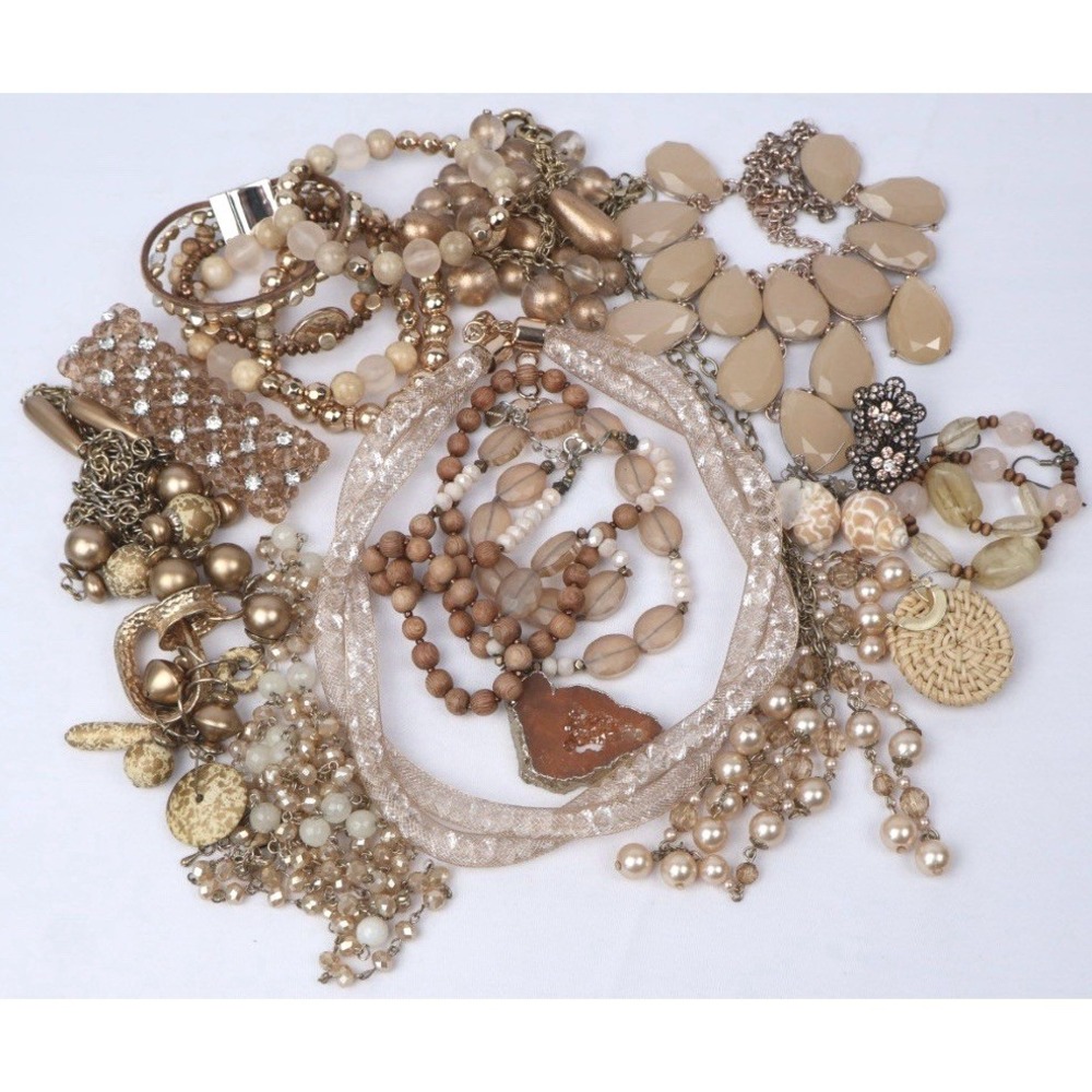 Peach Ivory Gold Jewelry Lot (16) Statement‎ Necklace VTG - Modern